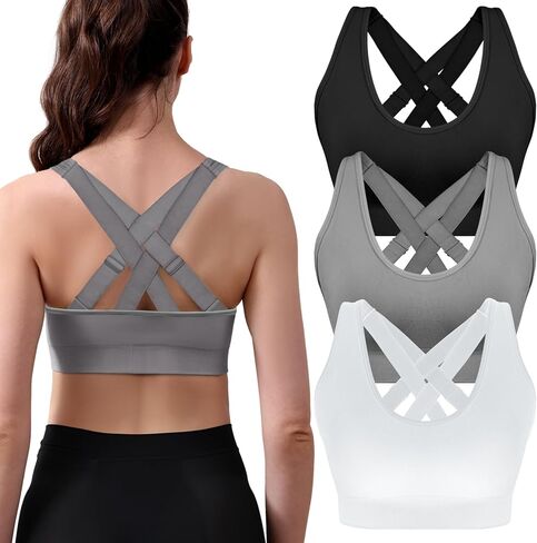 Double Couple Sports Bras for Women Padded High Support Adjustable Crossback Bra Seamless High Impact Yoga Gym Workout Bras in Kuwait