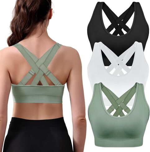 Double Couple Sports Bras for Women Padded High Support Adjustable Crossback Bra Seamless High Impact Yoga Gym Workout Bras in Kuwait