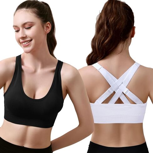 Double Couple Sports Bras for Women Padded High Support Adjustable Crossback Bra Seamless High Impact Yoga Gym Workout Bras in Kuwait