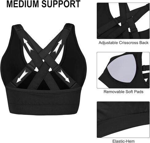 Double Couple Sports Bras for Women Padded High Support Adjustable Crossback Bra Seamless High Impact Yoga Gym Workout Bras in Kuwait