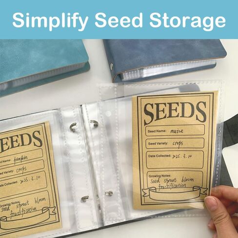 غلاف منظم لتخزين البذور، منظم حزم بذور البولي يوريثان مع 50 جيبًا شفافًا (25 حزمة من غلاف الملاءة) و50 مغلفًا للبذور، كتاب حامل بذور الحديقة، حافظة بذور نبات الزهرة الزرقاء in Kuwait