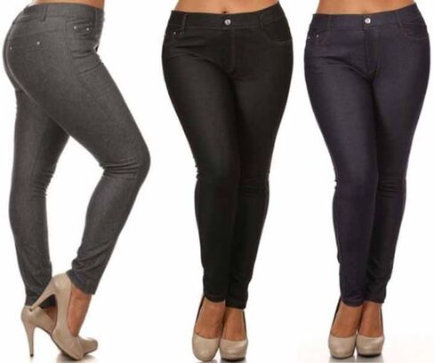 Women's Plus Size Cotton Blend Stretchy Jeggings With 5 Pockets (XL, Black/Grey/Navy) in Saudi Arabia