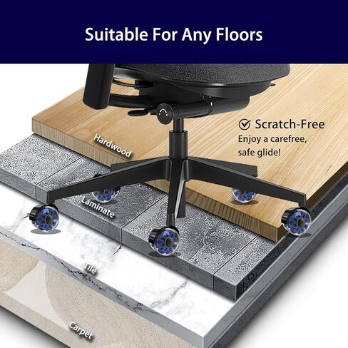 Hirate Office Chair Caster Wheels Heavy Duty(Set of 5), 3" Dual Ball Roller Furniture Chair Casters Replacement Mute Rolling for Hardwood Floors & Carpet Universal Fit 7/16" x 7/8", Blue in Kuwait