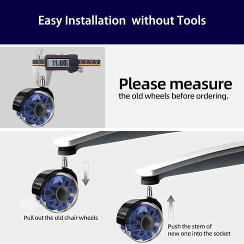 Hirate Office Chair Caster Wheels Heavy Duty(Set of 5), 3" Dual Ball Roller Furniture Chair Casters Replacement Mute Rolling for Hardwood Floors & Carpet Universal Fit 7/16" x 7/8", Blue in Kuwait