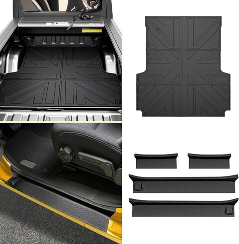 Bed Mat & Door Sill Guards for 2020-2025 Jeep Gladiator JT 4 Door, All Weather TPE Truck Cargo Bed Liner(5FT) with Door Sill Protector for 2020-2023 2024 2025 Gladiator Pickup Accessories in Kuwait