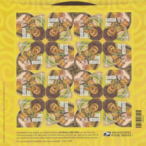 United States Postal Service Sheet of 16 Forever Postage Stamps for Jimi Hendrix in Saudi Arabia