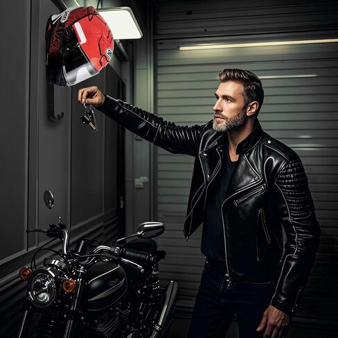 رف خوذة عالي التحمل مثبت على الحائط مع خطافات طويلة جدًا قطعتين - منظم حامل خوذة الدراجة النارية للخوذات كبيرة الحجم، ملحقات الدراجات النارية، مدخل المرآب in Kuwait