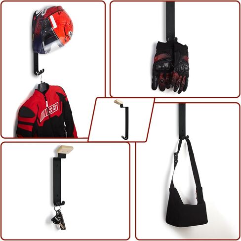 رف خوذة عالي التحمل مثبت على الحائط مع خطافات طويلة جدًا قطعتين - منظم حامل خوذة الدراجة النارية للخوذات كبيرة الحجم، ملحقات الدراجات النارية، مدخل المرآب in Kuwait