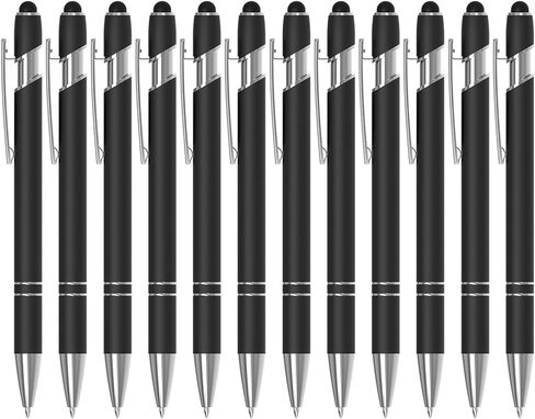 12 Pack Black Stylus Pens, 2-in-1 Ballpoint Pen with Metal Stylus Tip for Touch Screens, 1.0 mm Black Ink Smooth Writing Pens for Office, School, Gift (12 PCS, Black) in Kuwait