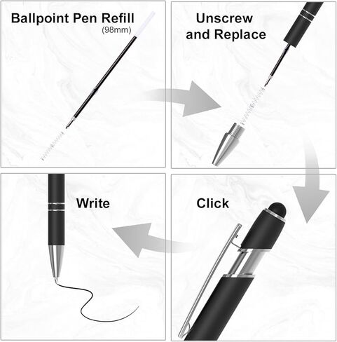 12 Pack Black Stylus Pens, 2-in-1 Ballpoint Pen with Metal Stylus Tip for Touch Screens, 1.0 mm Black Ink Smooth Writing Pens for Office, School, Gift (12 PCS, Black) in Kuwait