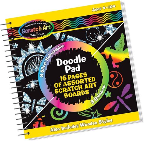 Melissa & Doug Scratch Art Doodle Pad With 16 Scratch-Art Boards and Wooden Stylus - FSC Certified in Saudi Arabia