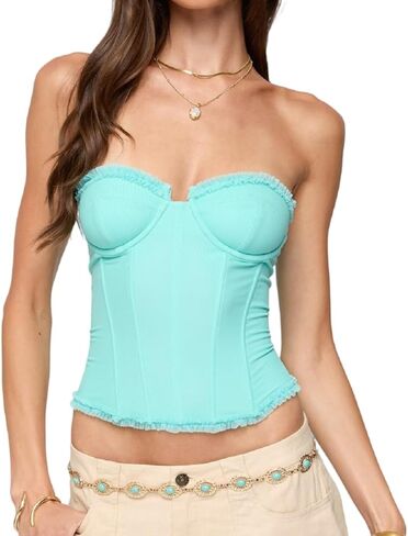 Women Sexy Heart Cut Out Strapless Corset Lace Up Bustier Tops Backless Zipper Cropped Tube Top in Kuwait