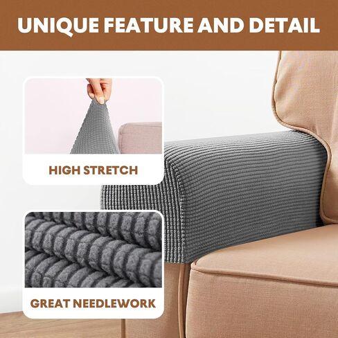 2 Pcs Couch Arm Covers Polyester Anti- Slip Armchair Cover for Chairs Sofa Stretch Furniture Protector Washable Light Grey in Saudi Arabia