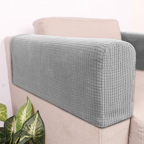 2 Pcs Couch Arm Covers Polyester Anti- Slip Armchair Cover for Chairs Sofa Stretch Furniture Protector Washable Light Grey in Saudi Arabia