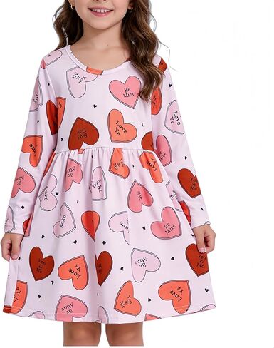 Toddler Baby Girl Valentine's Day Outfit Dress Kids Love Heart Ruffle Boutique Party Dress Spring Summer Clothes Dress in Kuwait