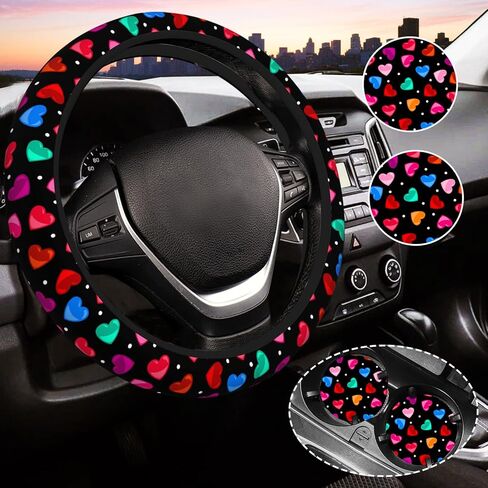 Fall Steering Wheel Cover for Women,Universal Auto Steering Wheel 14-15 Inch Car Interior Accessories with 2PCS Car Coasters,Suitable for Men and Women in Saudi Arabia