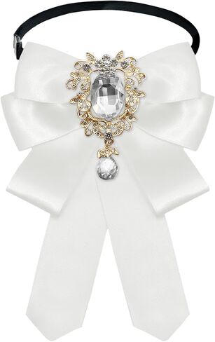 Bow Ties for Men Women, Rhinestone Ribbon Neck Tie for Women Girls Clip on Satin Womens Bow Tie for Suit Shirt School in Saudi Arabia