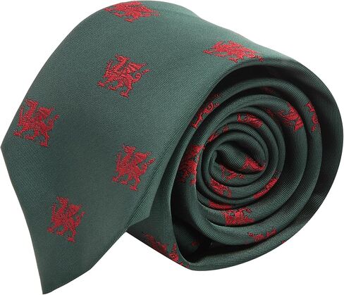 King & Priory Dark Green Embroidered Welsh Dragon Tie in Saudi Arabia