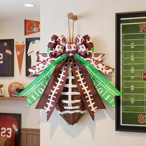 Lyrow 1 Pcs Weave Football for Front Door Decorations Rattan Football Wreath Hanging Door Sign Decor Farmhouse Rustic DIY Craft Project for Home Game Day Club Party Supplies in Saudi Arabia