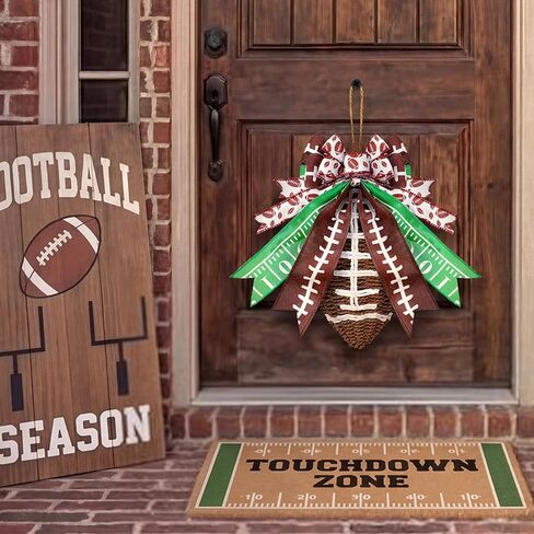 Lyrow 1 Pcs Weave Football for Front Door Decorations Rattan Football Wreath Hanging Door Sign Decor Farmhouse Rustic DIY Craft Project for Home Game Day Club Party Supplies in Saudi Arabia