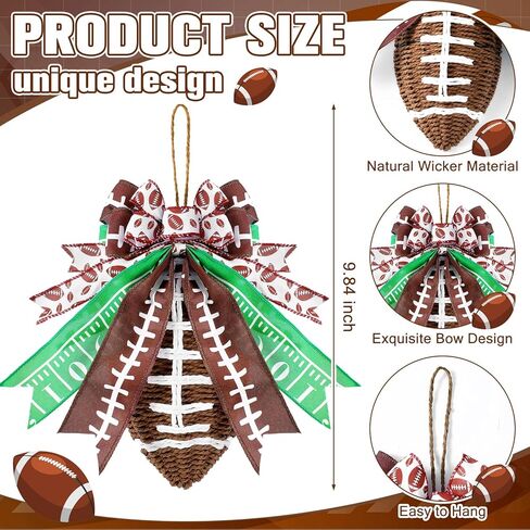 Lyrow 1 Pcs Weave Football for Front Door Decorations Rattan Football Wreath Hanging Door Sign Decor Farmhouse Rustic DIY Craft Project for Home Game Day Club Party Supplies in Saudi Arabia