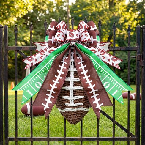 Lyrow 1 Pcs Weave Football for Front Door Decorations Rattan Football Wreath Hanging Door Sign Decor Farmhouse Rustic DIY Craft Project for Home Game Day Club Party Supplies in Saudi Arabia