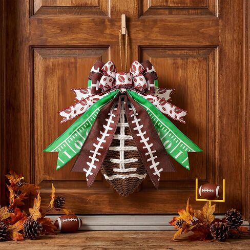 Lyrow 1 Pcs Weave Football for Front Door Decorations Rattan Football Wreath Hanging Door Sign Decor Farmhouse Rustic DIY Craft Project for Home Game Day Club Party Supplies in Saudi Arabia