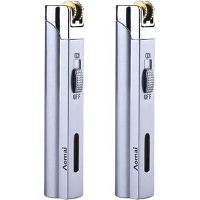 Windproof Jet Torch Butane Flame Butane Viewable Cigar Cigarette Lighter with Lock Silver (2 Packs)