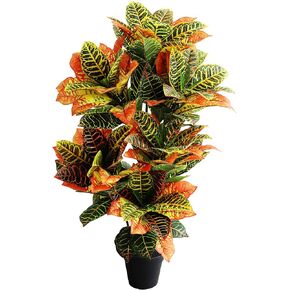 momoplant Artificial Croton Plant, 39inch Faux Fiddle Leaf fig Tree, Artificial Trees for Home Decor, Ficus Lyrata Tree with Plastic Pot, Silk Plants for Home Decor Indoor