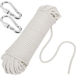 KEILEOHO 1/4 Inch Natural Cotton Rope, 164 FT Length White Craft Clothesline Cord Craft Knitting Thread String Heavy Duty Wall Hanging Rope for Garden Flower Plant DIY Decoration Clothes Hanger