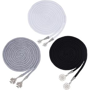 BENECREAT 3Pcs Handfasting Cord Set, Black White Grey Classic Colors Handfasting Cord with Clover Flower Tree Antique Silver Pendant for Wedding Celtic Wedding Rope Lasso Ceremony