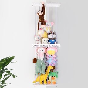 Jtksfcl Stuffed Animal Storage Soft Toy Organizer, Kids Room Stuffed Animal Holder Zoo with Adjustable Length Large Corner Plush Toy Shelf Wall Hanging Storage for Nursery Playroom Bedroom