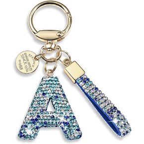 Pink Blue White Initial Letter Keychain Gift for Women Girls Bling Sparkly Cute Backpack Car Key Accessories Lanyard