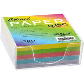 BAZIC Color Paper Cube w/Durable Tray, 3" X 3" 300 Count/Pack, Mini Memo Papers Pads Note Paper Reminders (Non Sticky), Assorted Colors, 1-Pack