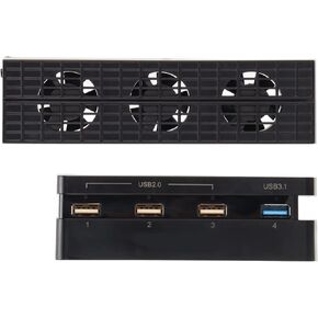 Cooling Fan and USB Hub for PS4 Slim,Automatic Temperature Sensor Controlled Cooler and 4-Port USB 2.0/3.1 Adapter Splitter for PS4 Slim Gaming Console