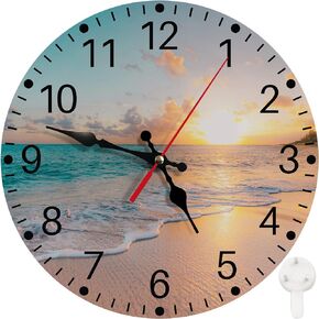 Britimes Wall Clock, Square Silent Non-Ticking Battery Operated Clock 12 Inch, Sea Beach Blue Sky Sand Home Decor for Living Room, Bathroom, Bedroom, Kitchen, Office and School