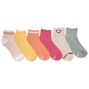 MUK LUKS Women's 6 Pack Dream Step Mini Crew Socks, Pink Sunrise, OS
