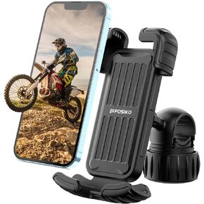 Motorcycle Phone Mount, Bike Phone Holder Adjustable Cell Phone Holder, Bicycle Scooter Handlebar Phone Cradle Clip for iPhone 14 Plus/Pro Max / 13, Galaxy S9 and 4.7-6.8" Phone (Black)