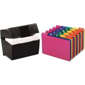1InTheOffice Index Card Box 3x5 inch, Index Card Holder 3x5 400 Capacity & Index Card Guide Set, A-Z, 1/5 Tab,