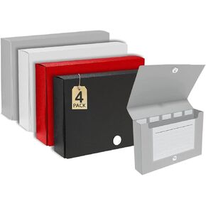 1InTheOffice Index Card Holder 3x5, Index Card Case, Assorted Colors, Holds 100 3x5 Card, (4 Pack)