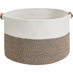 VECELO Large Rope Storage Blanket Basket, 22"x 17"x12" Storage Basket with Handles, Woven Cotton Rope Basket for Storage for Toys, Clothes, Laundry, Pillow, Comforter, Cushions, Gradient Yellow