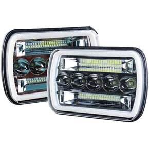 AMUNIESUN Super Bright Pair 7x6 5x7 Headlights 6052 6054 H5054 H6054 Hi/Low Sealed Beam White/Amber Halo Compatible With Jeep TJ JK Cherokee XJ YJ Pickup Dodge Ram Ford Chevy Chevrolet Express Nissan