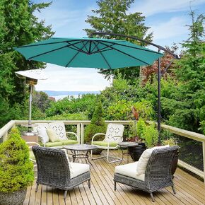 Bonosuki 10′ Patio Offset Umbrella Outdoor Hanging Steel Deck Umbrella With a Crossed Base,Outside Cantilever Umbrella for Poolside, Yard and Garden