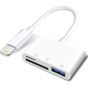 Apple Lightning to SD & TF Card USB Camera Adapter for iPhone/iPad, 3 in 1 Card Reader USB Dongle for USB Flash Drive, Keyboard, Mouse, Hubs, MIDI, Micro SD TF Memory Card, Plug & Play