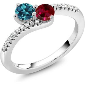 Gem Stone King 925 Sterling Silver Customized and Personalized Promise Love Bypass Birthstone Fashion Mothers Ring For Women