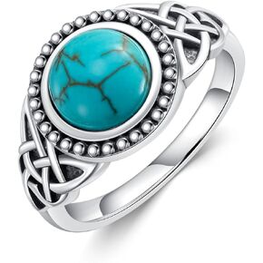 Reaii Celtic Turquoise Ring for Women 925 Sterling Silver Natural Turquoise Vintage Celtic Knot Promise Statement Ring Jewelry Valentines Day Gift for Women