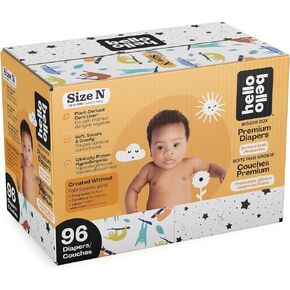 Hello Bello Diapers, Size NB (Up to 10 lbs) - 96 Count of Premium Disposable Baby Diapers in Umbrella & Koala Kids Designs - Hypoallergenic with Soft, Cloth-Like Feel