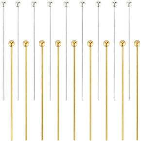 Beebeecraft 1 Box 40Pcs Ball Head Pins 18K Gold Plated Sterling Silver 2 Colors 24 Gauge/0.5mm Bendable Headpin for Jewellery Making