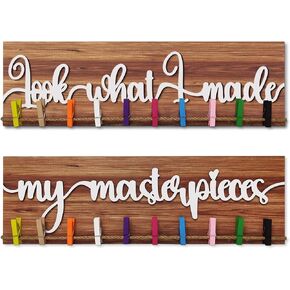 Look What I Made Sign With Clips Kids Art Display Artwork Display Kid Art Organizer Photo Hanging Art Work Storage Board for Bedroom Playroom Classroom