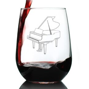 Grand Piano Stemless Wine Glass - Music Gifts for Piano Players, Teachers and Musical Accessories for Musicians that Play Keys - Large 17 Oz Glasses